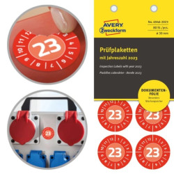 Etykiety tabliczki inspekcyjne 2023 rok czerwone winylowe fi: 30 mm 80 etykiet na 10 arkuszach NoPell AVERY Zweckfrom 6946-2023