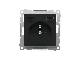SIMON 55 Gniazdo pojedyncze z uziemieniem ładowarką 2xUSB A 2.1 A 5V DC czarny mat TGZ1ZUSB2AA.01/149 KONTAKT SIMON