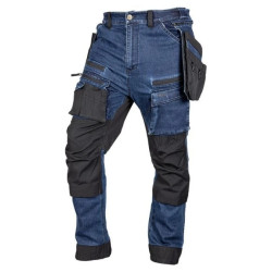 Spodnie robocze DENIM, wzmocnienia Cordura, odpinane kieszenie kaburowe, granatowe, rozmiar L