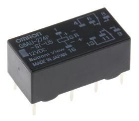 Przekaźnik sygnału, 12V dc, 2 A, DPDT, montaż PCB, Omron