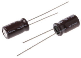 Kondensator 100μF 25V dc Radialny, Otwór przelotowy Nichicon roztaw: 2.5mm 6.3 (Dia.) x 11mm