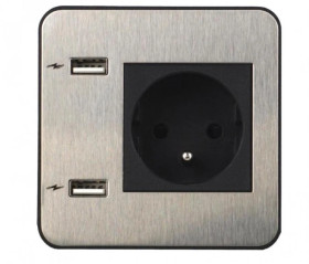 SOURCE gniazdo B/I 1xUTE ład. USB A/A 12W przewód 2m z wtyczką czarny 8158