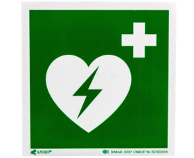 Samoprzylepna tabliczka ostrzegawcza /AUTOMATYCZNY DEFIBRYLATOR 150x150mm/ IE/010/F/FS