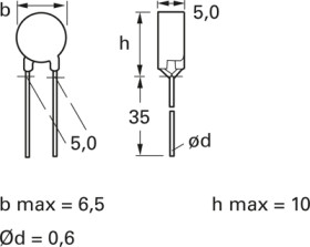 PTC thermistor, 70 Ω, 80 °C, ±25 %, radial, B59880C0080A070
