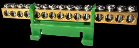 Szyna łączeniowa DIN mosiężna zbiorcza 15x1.5-16mm² 63A zielona