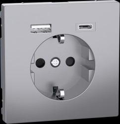 MEG2367-6036 Earthed contact outlet, USB charger, stainless steel, system des
