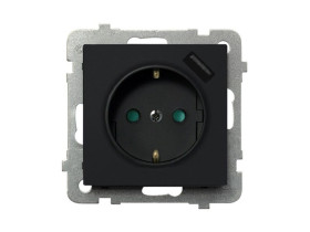 SONATA Gniazdo pojedyncze z uziemieniem schuko z przesłonami torów prądowych z ładowarką USB czarny metalik GP-1RSPUSB/m/33 OSPE