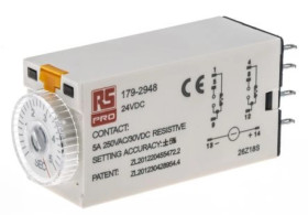 Przekaźnik czasowy zwłoczny jednofunkcyjny 0.2 → 5s DPDT 2-stykowy DPDT 24V dc