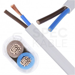 Kabel mieszkaniowy płaski OMYp / H03VVH2-F 2x0,75mm2 biały 300/300V giętki linka Elektrokabel