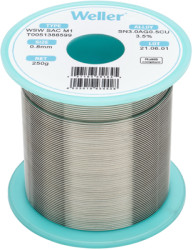 Solder, lead-free, SAC (Sn3.0Ag0.5Cu3.5%), Ø 0.8 mm, 250 g, WSW SAC M1 0,8MM 250G