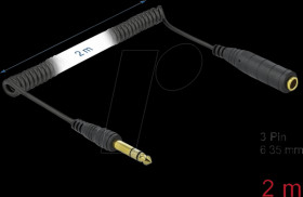85938 Coiled cable6,35 mm 3 Pin Jack ma. &gt; fe., 2 m
