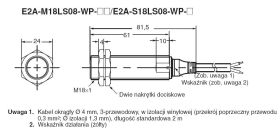 E2A-M18LS08-WP-B1 2M, Czujnik indukcyjny, M18x1, PNP/NO, sr=8mm złącze M12x1, dł. obudowy 81mm, czoło zakryte, OMRON, E2AM18LS08