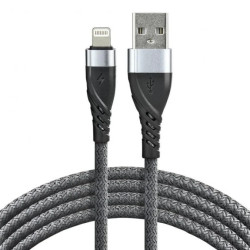 Kabel przewód pleciony USB - Lightning / iPhone everActive CBB-1IG 100cm z obsługą szybkiego ładowania do 2,4A szary