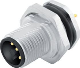 Panel plug, M12, 4 pole, THT, screw locking, straight, 09 0631 90 04