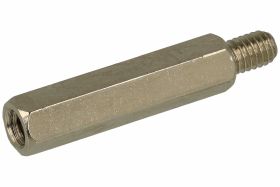 Dystans; DMM4ZW25; M4; zewnętrzny/wewnętrzny; 25mm; 7mm; 7mm; 6mm; tulejka dystansowa gwintowana; sześciokątna; mosiądz niklowan