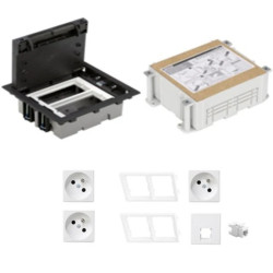 KONTAKT SIMON FLOOR BOX puszka podłogowa 3x gniazdo pojedyncze z/u + 1x gniazdo RJ45 kat. 6 nieekranowane + kaseta do wylewki