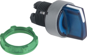 Toggle switch, 3 positions, illuminable, groping, waistband round, blue, front ring gray, 45°, mounting Ø 22 mm, ZB5AK1763C0