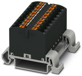 Distribution block, push-in connection, 0.14-4.0 mm², 18 pole, 24 A, 8 kV, black, 3273190