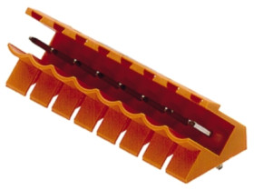 Pin header, 4 pole, pitch 5.08 mm, angled, orange, 1603080000