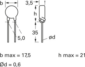 PTC thermistor, 2.3 Ω, 120 °C, ±25 %, radial, B59940C0120A070