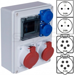 Rozdzielnica budowlana R-BOX IP44 przenośna [5P]/32A + [5P]/16A + 2x[2P+Z]/250V IP44 + puste okno PAWBOL