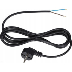Kabel zasil. siec. 3m 2x1mm cz. czarny wt.kąt bez uziemienia