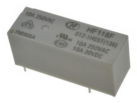 Przekaźnik; elektromagnetyczny miniaturowy; HF118F-012-1HS5T (JQX68; HF68); 12V; DC; 1 styk zwierny; 10A; 250V AC; 10A; 30V DC;