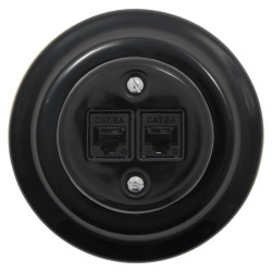 Gniazdo Ethernet Cat6 x2 okrągłe z ramką, czarne, montaż podtynkowy, Ceramic Loft