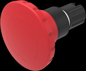Mushroom pushbutton, rotary release, unlit, latching, waistband round, red, front ring black, mounting Ø 22.3 mm, 45-2C36.1A20.0