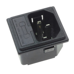 Gniazdo zasilania 230V IEC 10A, męskie z miejscem na bezpiecznik, RF-2004