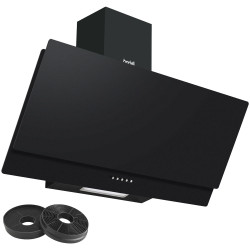 Baridi DH106 Angled Chimney Cooker Hood, Carbon Filter LED Lamp 90cm Black Glass