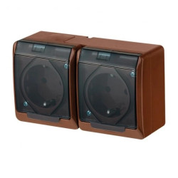 HERMES Gniazdo podwójne z/u 2P+Z SCHUKO IP44 brązowe 0325-05