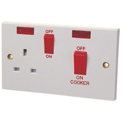 Dencon 4457NB Double Pole Switch 45A with Switched Socket 13A
