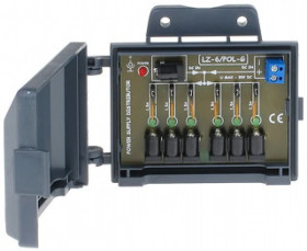 Dystrybutor zasilania (łączówka, rozgałęźnik) 2-we/6-wy max.24VDC 9A bezpiecznik 6x1,5A obudowa na ścianę LZ-6/POL-G