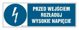 ZNAK - HF007 Przed wejściem rozładuj wysokie napięcie - arkusz 8 naklejek - arkusz 8 naklejek 10 x 3,3 cm FN - Folia samoprzylep