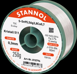 511 TSC 0,3 Lead-free solder with silver and copper, diameter 0.3 mm, 250 g