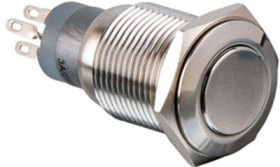 Vandal-proof pushbutton switch, 2 pole, silver, unlit , 3 A/250 V, mounting Ø 16.2 mm, IP40, MP0045/1E0NN000