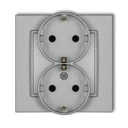 MINI Gniazdo podwójne z uziemieniem SCHUKO 2x(2P+Z) (przesłony torów prądowych) srebrny metalik 7MGP-2sp