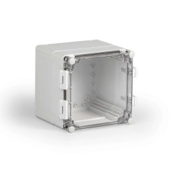 Obudowa naścienna Cubo W 200x200x185mm z zawiasami i zatrzaskami pokrywa przezroczysta IP67 PC WPCP202018T