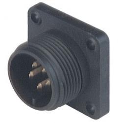 CM 02 E 14S-5P wtyk z flanszą (złącze męskie) do obudowy, 5 styków, przyłącze lutowane, Hirschmann, 932843100, CM02E14S-5P