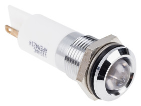 Lampka kontrolna do montażu panelowego 110V ac, biała 14mm LED Chrom Faston, oczko lutownicze RS PRO