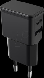 262869 USB charger, 12 W, 1x USB-A, 1x USB-C, black