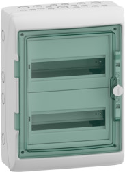 Small distributor, 2x12 HP, (H x W x D) 460 x 340 x 160 mm, IP65/IK09, polymer, light gray, 13433