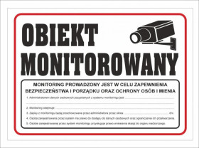 Tabliczka PCV Obiekt Monitorowany z RODO 35x25 cm