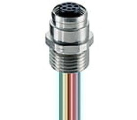 Złącze panelowe M12 4-polowe żeńskie do montażu frontowego gwint montażu panelu PG9 przewód 0.5 m RKF 4/0,5 M