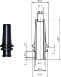 Cable grommet, cable Ø 5.8 to 7.2 mm, L 43.5 mm, PVC, black, 01340001010
