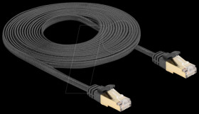 80328 RJ45 flat cable, Cat.6a, S/FTP, braided jacket, 5 m, black