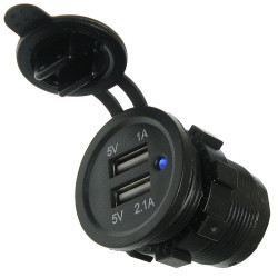 Ładowarka USB 12-24V /5V 1A 2A LED BLUE, montażowa z klapką,
