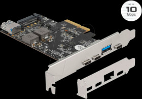 90060 PCIe x4 > 3x external USB 3.1 C, 1x external USB 3.1 A, 1x inter