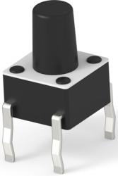 Short-stroke pushbutton, 1 Form A (N/O), 50 mA/24 VDC, unlit , actuator (black, L 4.9 mm), 1.56 N, THT, 3-1825910-5